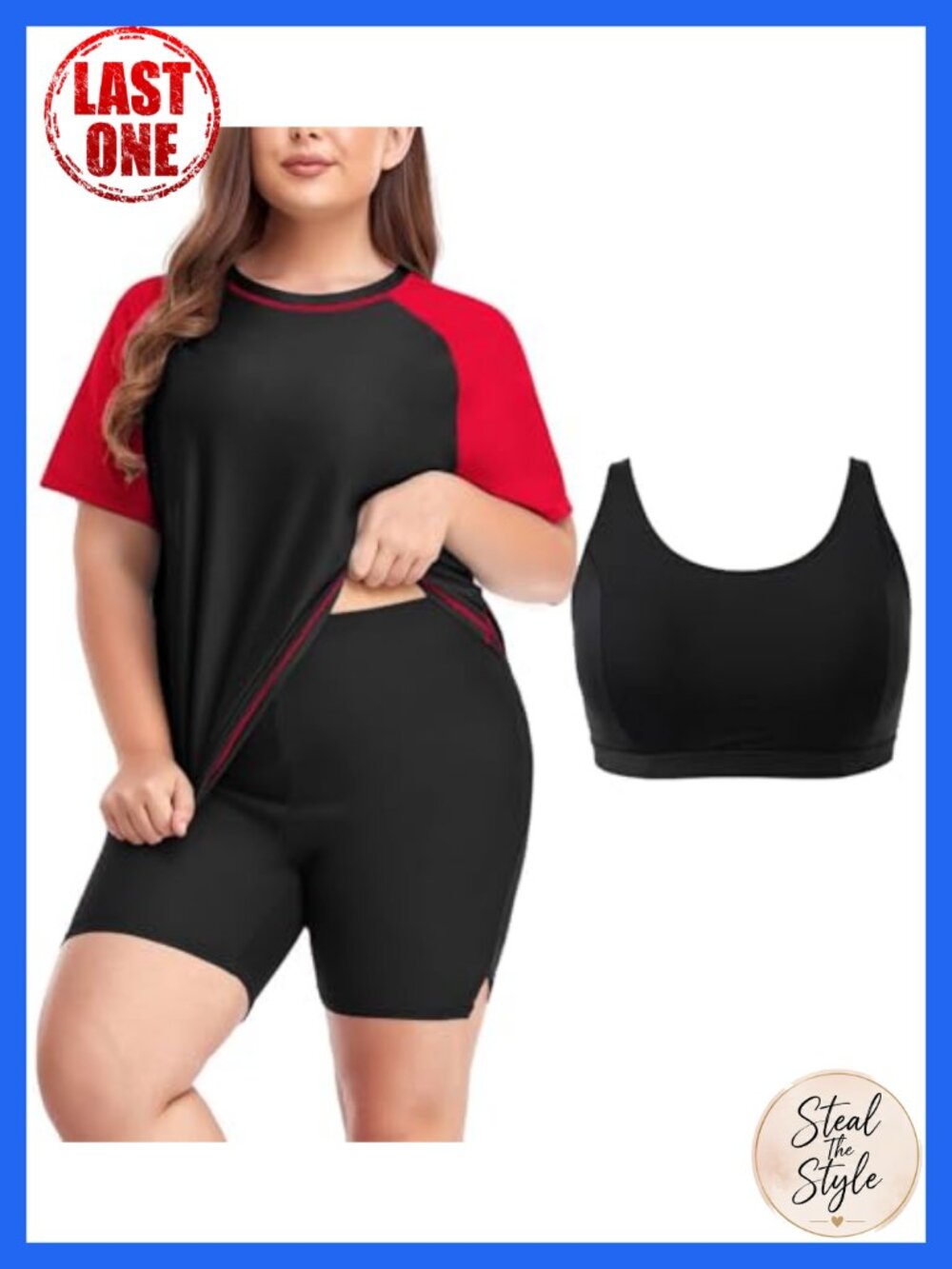 Women's Plus Size Rash Guard Swimsuit Set with Boyshorts UPF 50+
